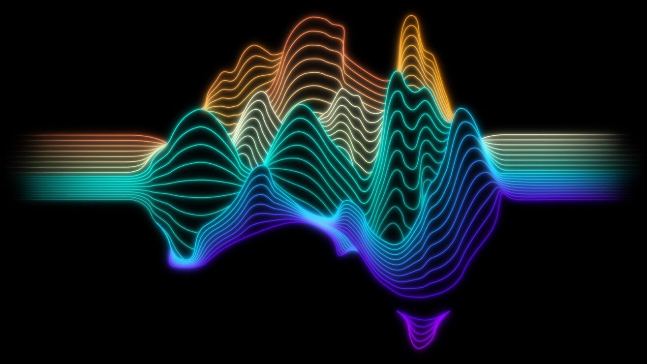 A graphic of Australia made up of colourful soundwaves.