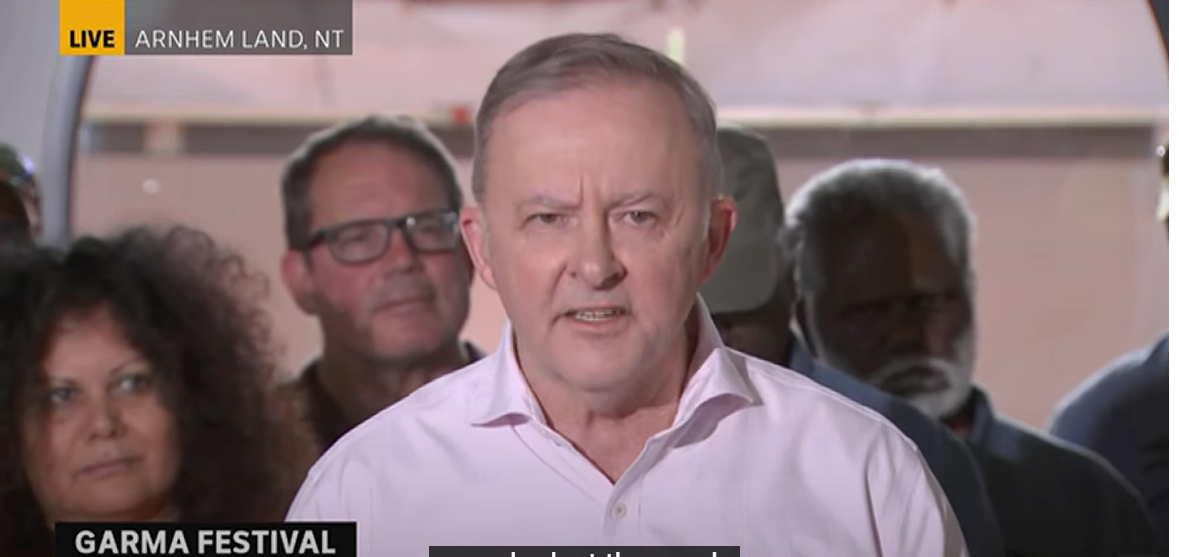 Anthony albanese in a pink shirt fronts the media
