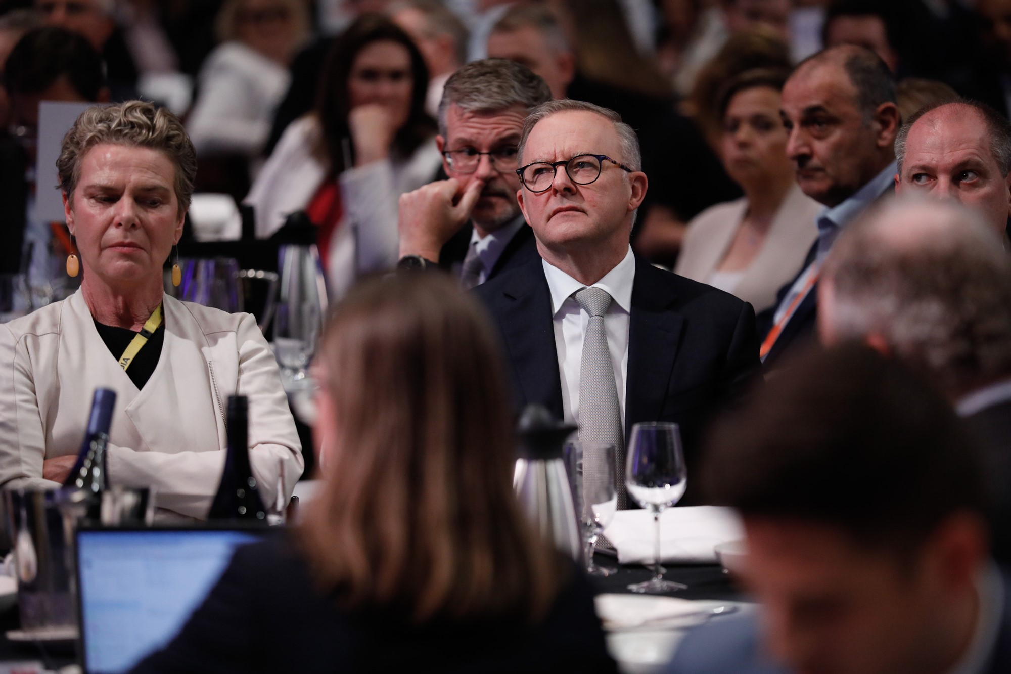 Albanese listens at his table.