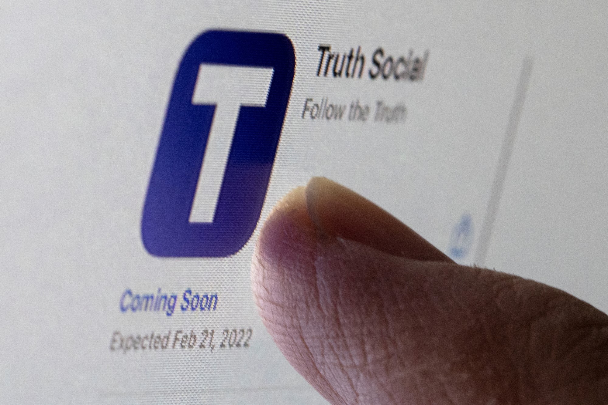 A Truth Social logo appears in an app store, with 'coming soon' underneath.