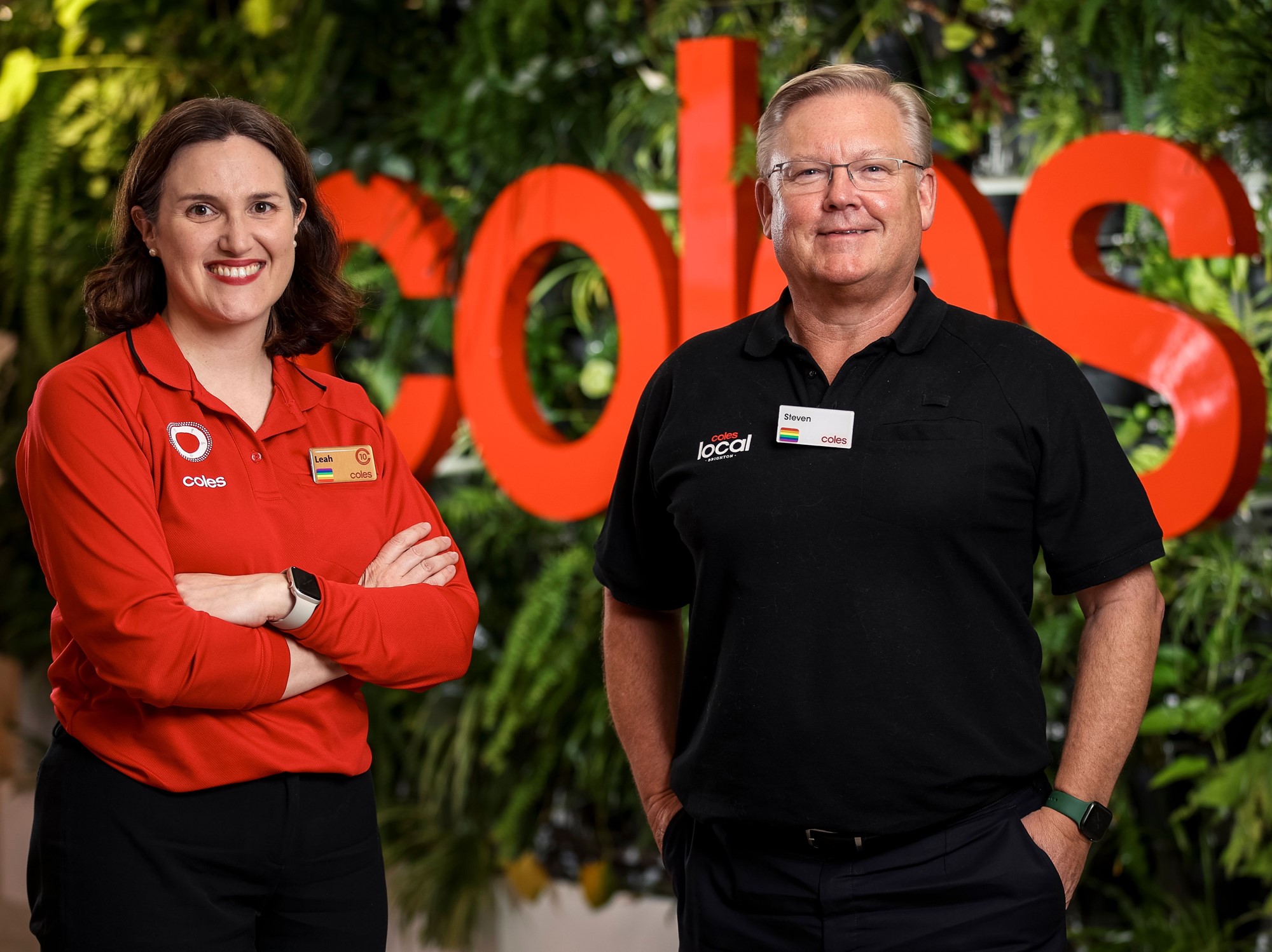Coles incoming ceo Leah Weckert stands next to retiring ceo Steven Cain