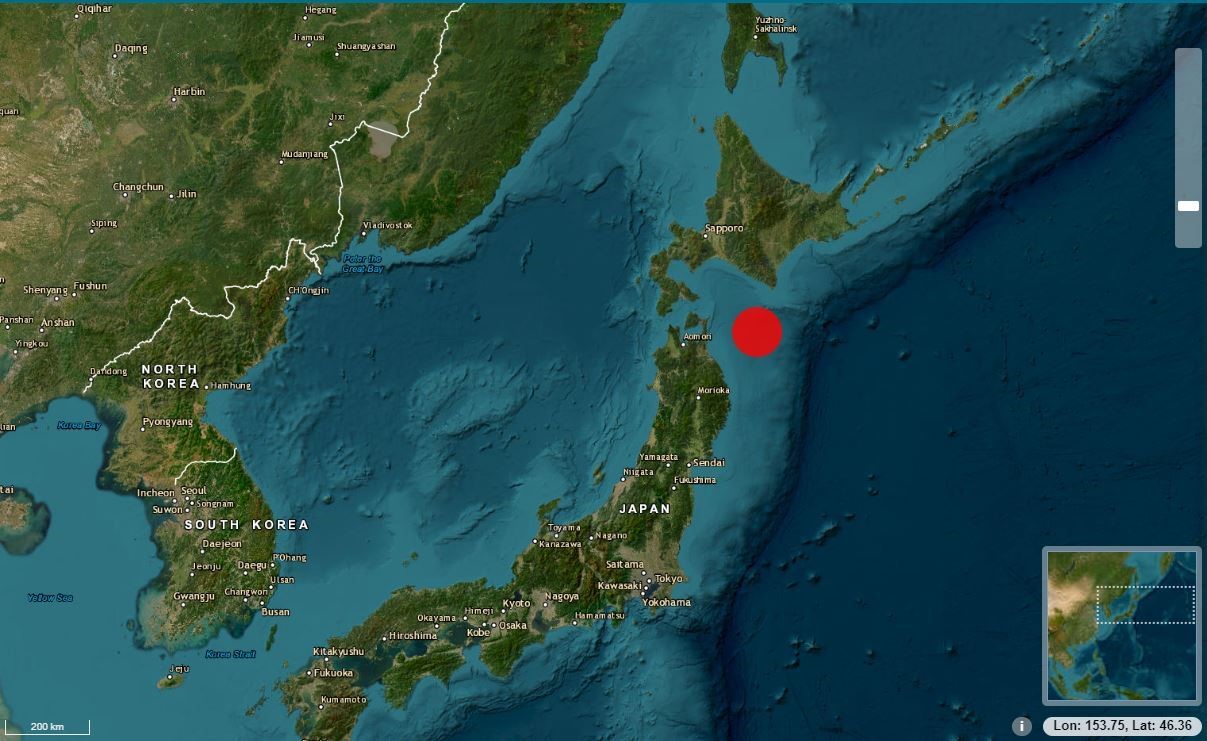 A red dot off the coast of japan on map 