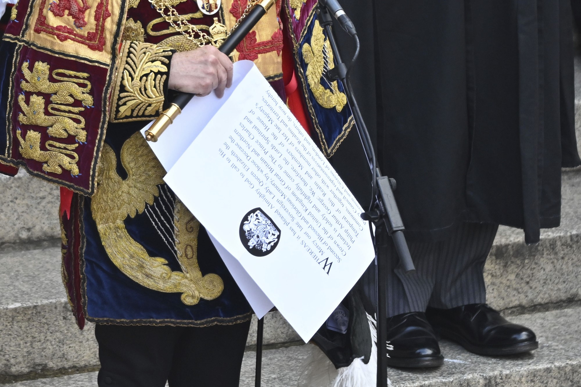 Clarenceux King of Arms holds the Proclamation of Accession of King Charles III