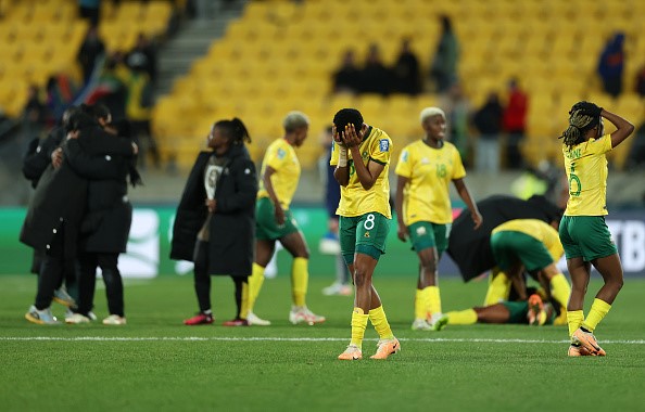 South African players celebrate with head in hands