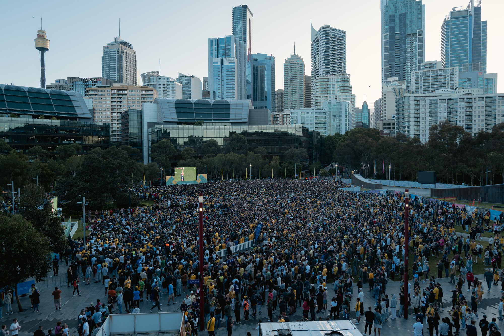 Socceroos fans watch the big game at a live site in Sydney