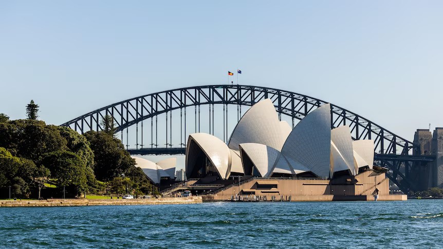 Opera house with harbour bridge in background